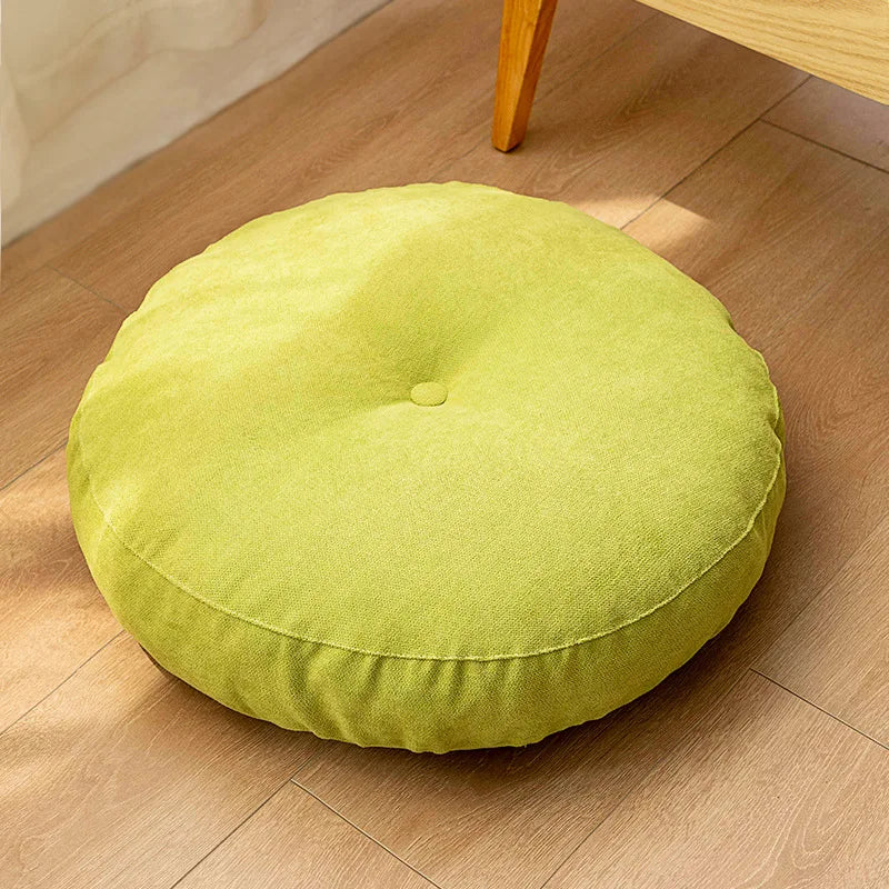 Handcrafted polyester round yoga pillow for mindful meditation & support.