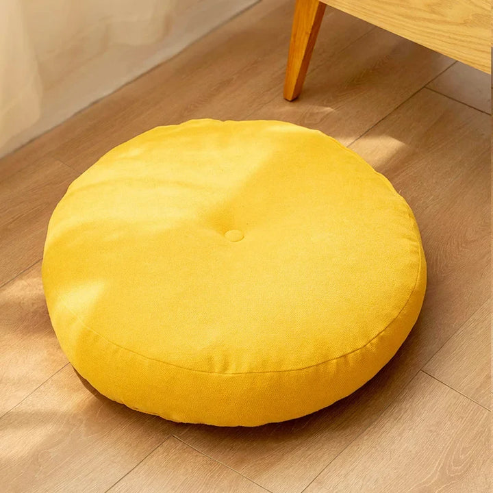 Round meditation cushion providing excellent support for yoga & mindfulness practice.