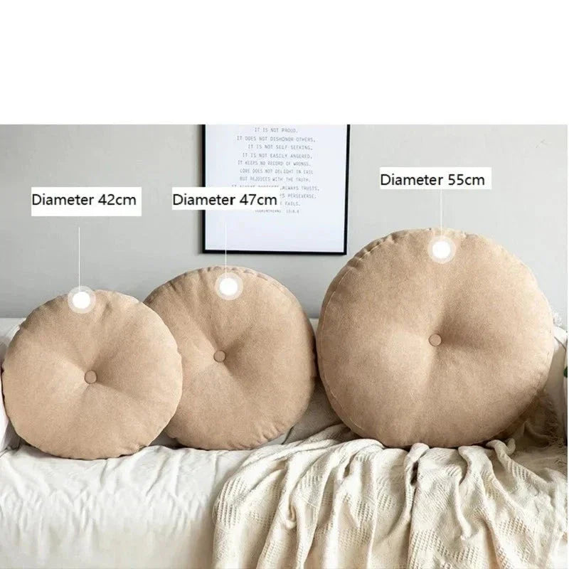 Stylish round decorative pillow for meditation, yoga, and cozy floor seating.