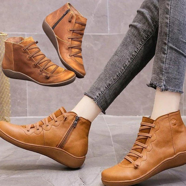 Comfortable walking ankle boots for women, featuring easy-zip & wide toe for bunion relief.