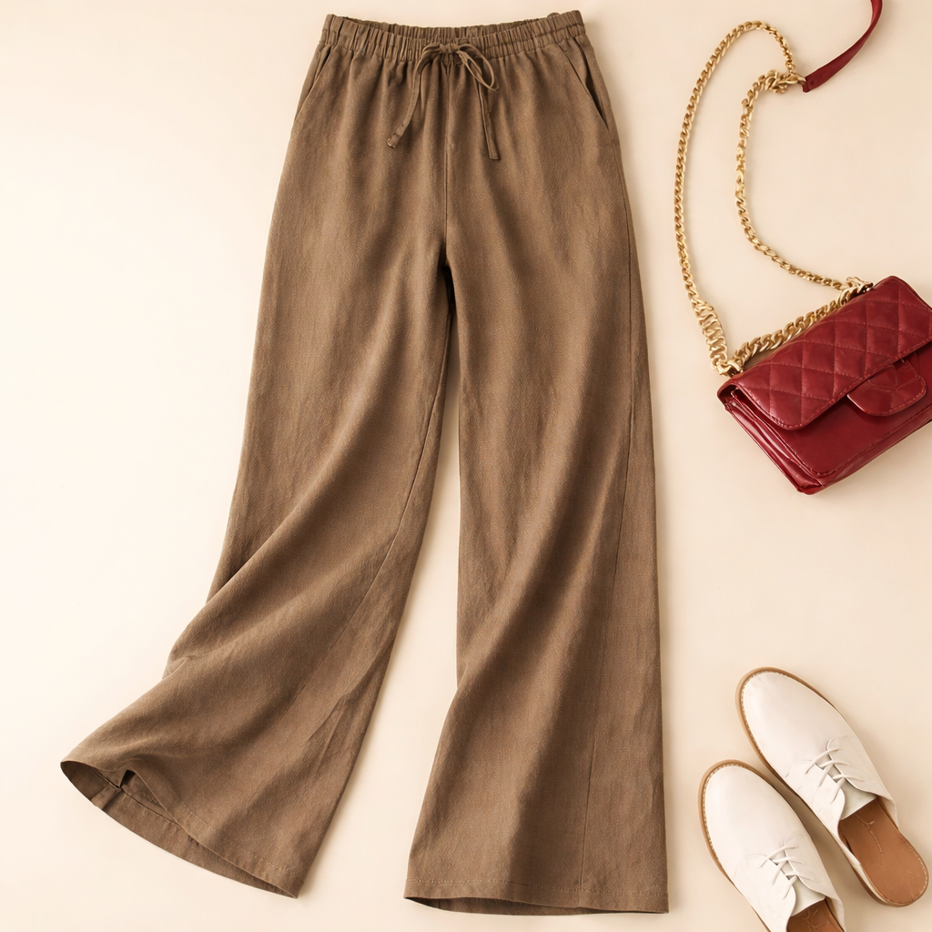 Women's comfortable wide leg drawstring pants in a relaxed fit, perfect for casual everyday wear & loungewear.