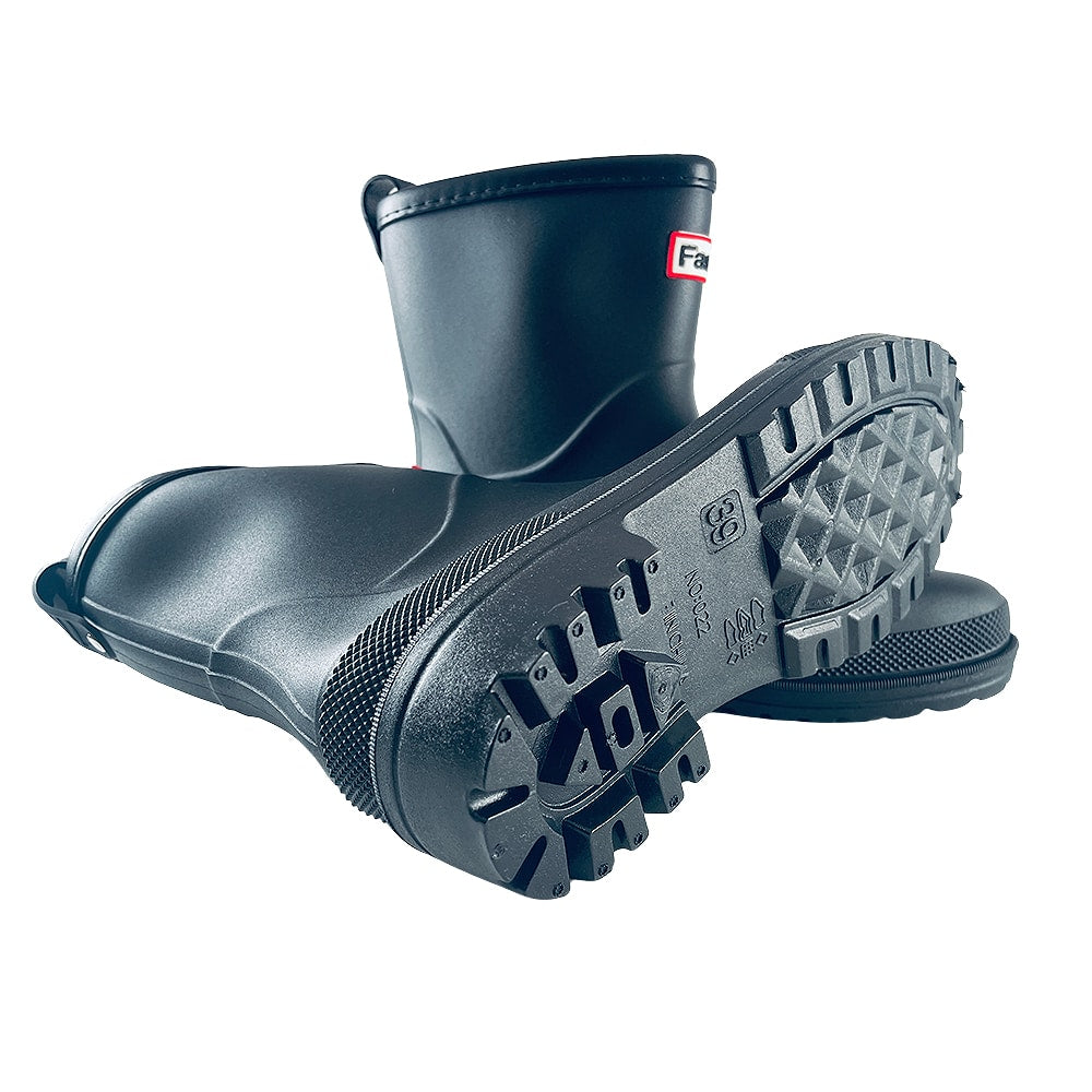 Pink women's waterproof ankle fashion rain boots, ideal for stylish wet weather protection.
