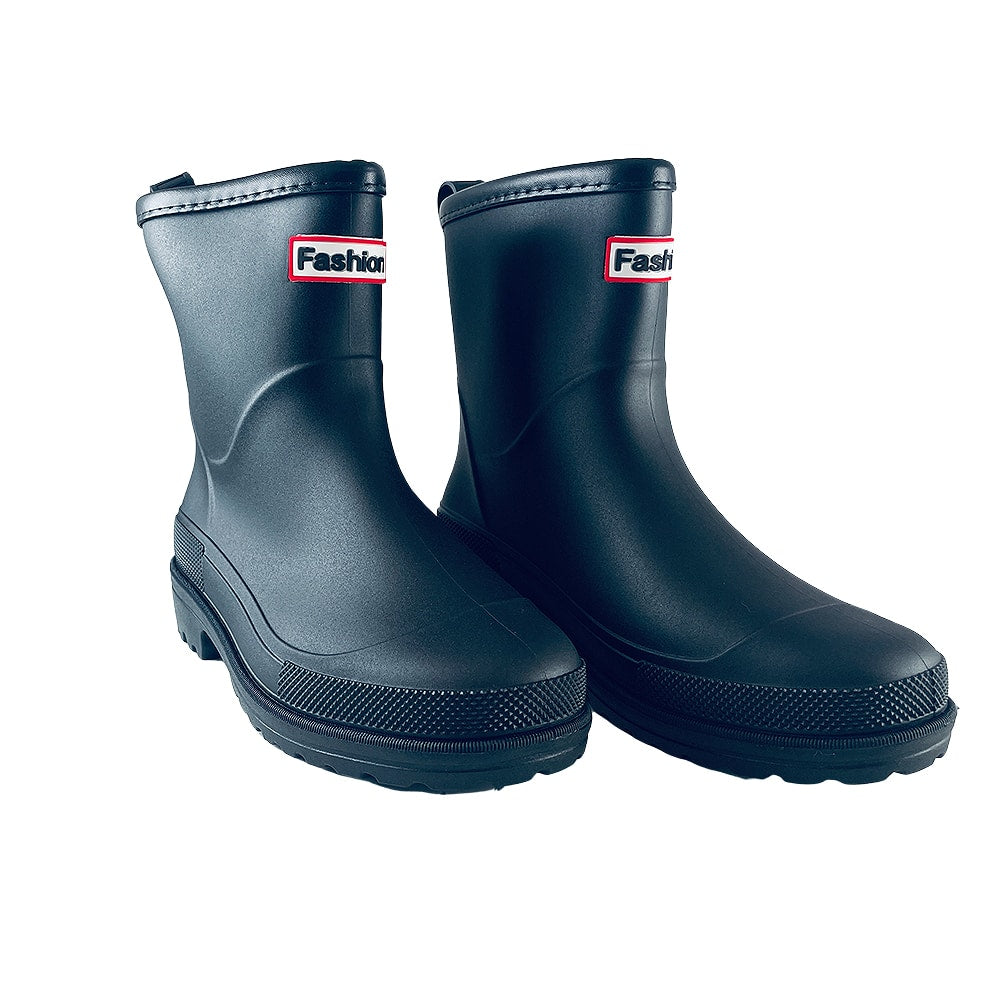 Durable black waterproof mud boots for women, designed for outdoor wear and extreme wet conditions.