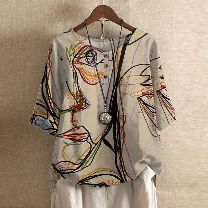 Comfortable women's retro floral blouse, a lightweight short sleeve top designed for summer elegance.