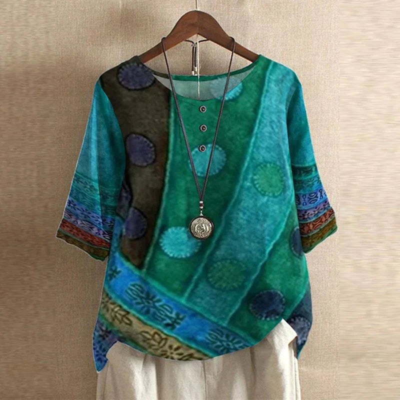 Lightweight short sleeve women's floral blouse, ideal for summer comfort and versatile styling.