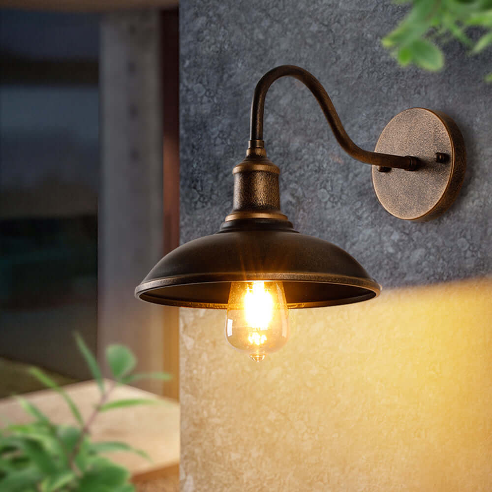 Antique brass rustic outdoor wall lamp, vintage style for garden and exterior wall decor.