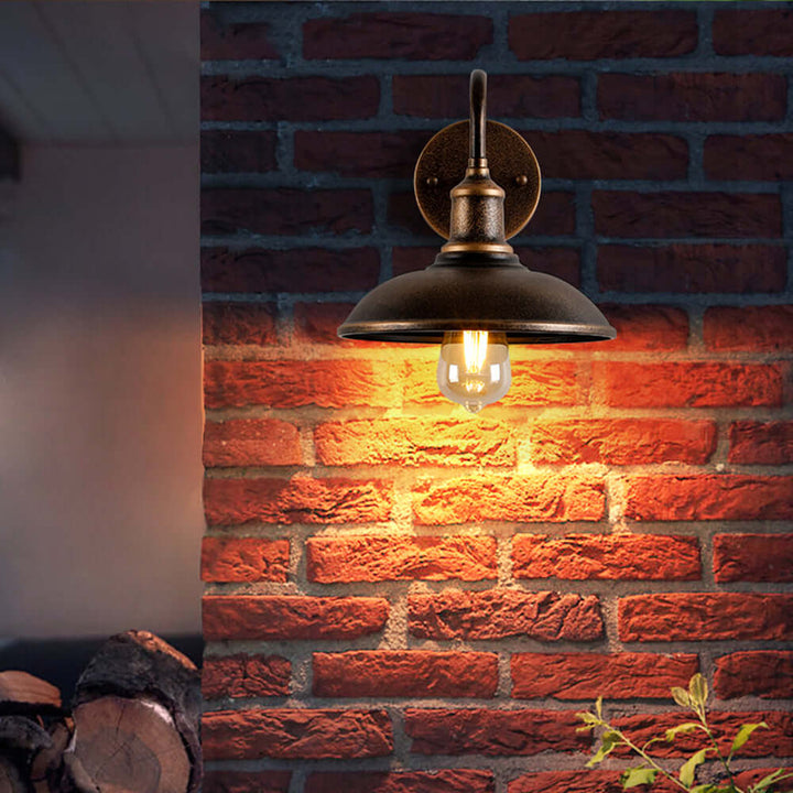 Durable waterproof rustic outdoor wall lamp, antique brass finish, classic vintage style.