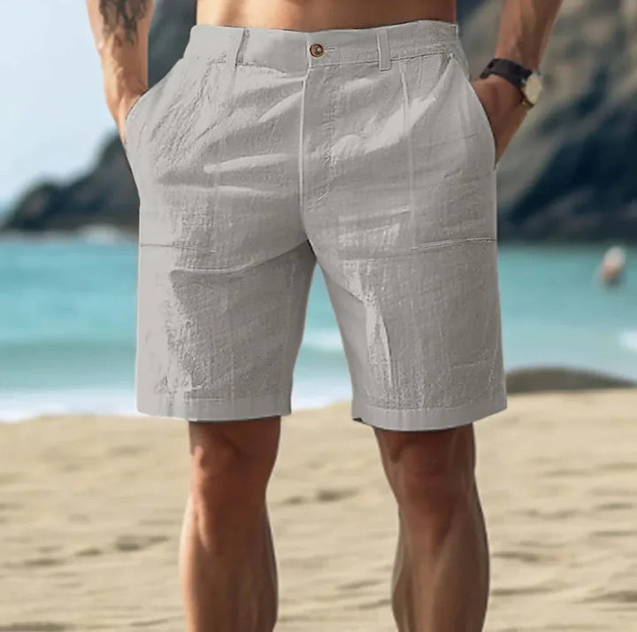 Comfortable men's summer shorts, relaxed fit with elastic drawstring waist, great for beach or casual warm-weather days.