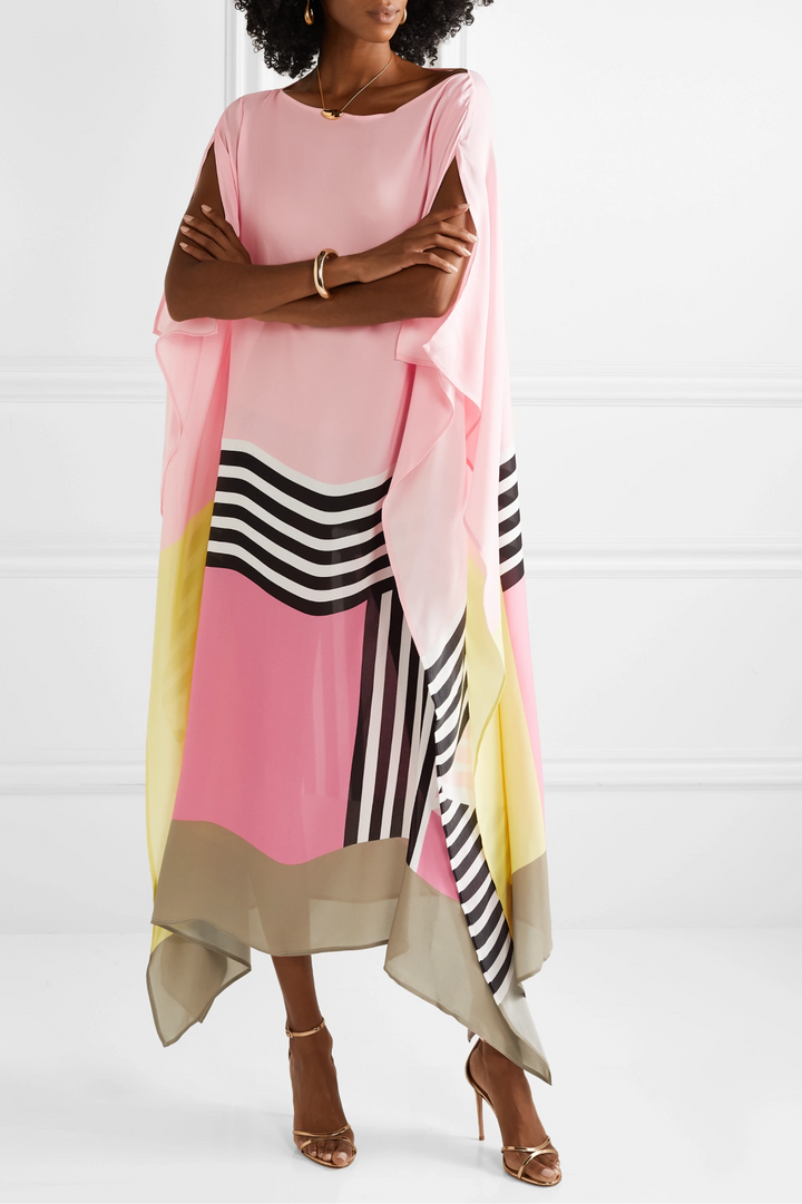 Women's Geometric Print Kaftan Maxi Dress with Batwing Sleeves