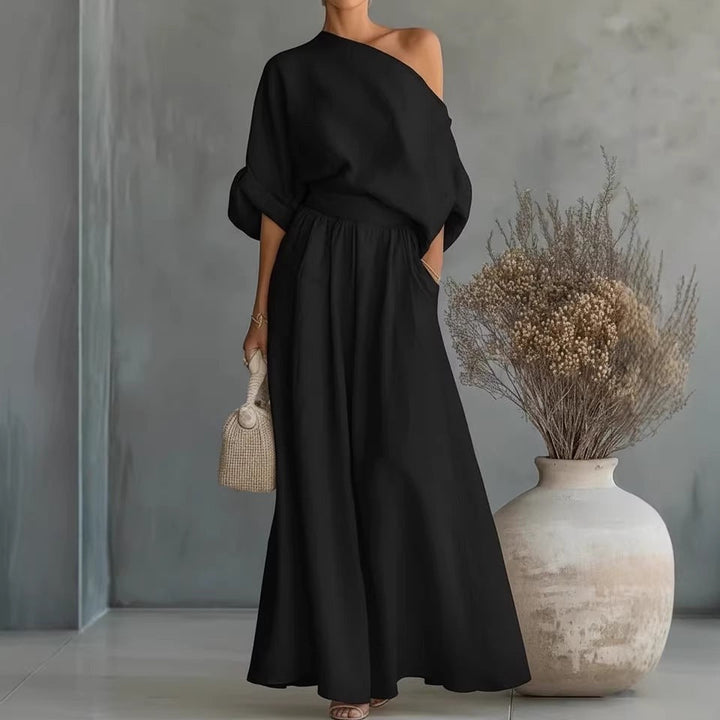 Chic flowing A-line maxi dress for women, ideal summer resort wear & vacation style.