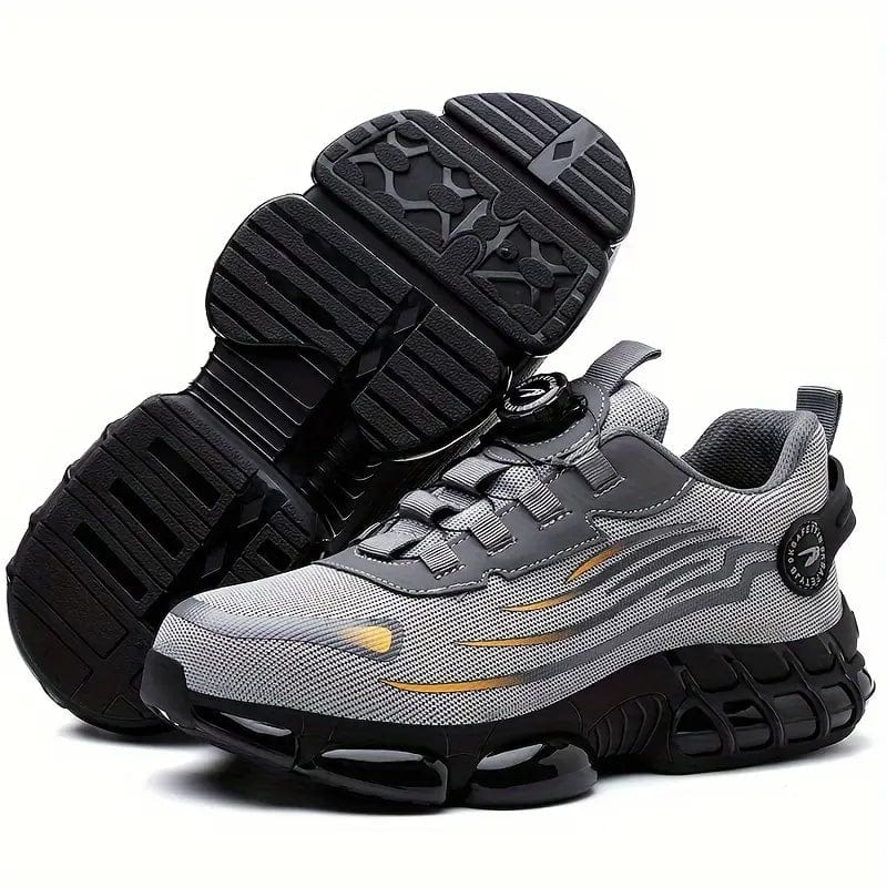 Unisex lightweight safety work shoes with reinforced toe & non-slip sole for industrial & construction use.