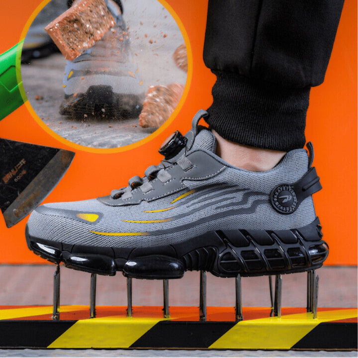 Durable protective work shoes with reinforced toe and non-slip sole, ideal for construction & warehouse safety.