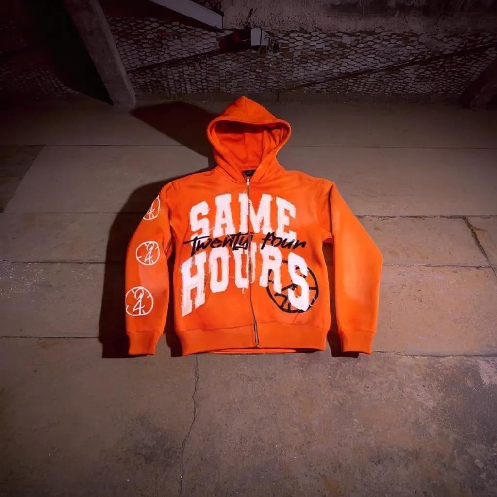 Modern women's 'Same Hours' zip-up hoodie. Unique design, cozy comfort, ideal for stylish casual wear and streetwear.