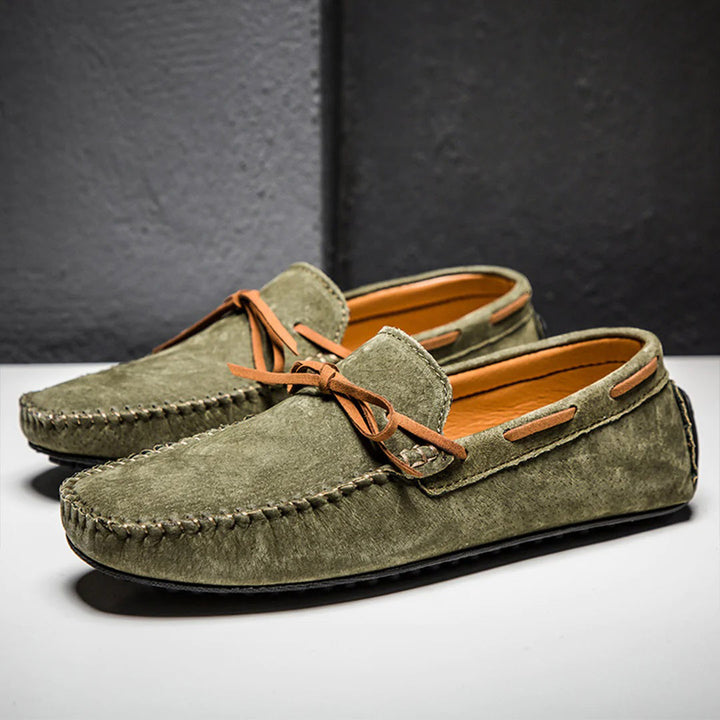 Flexible sole men's slip-on boat shoes, moccasin style driving loafers for ultimate comfort and grip.