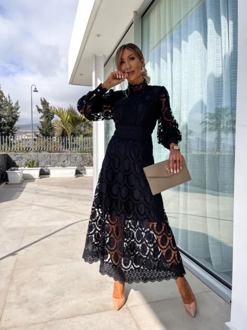 Elegant women's classic midi cocktail dress for special occasions, featuring intricate details & sophisticated style.