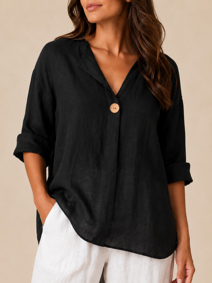 Versatile women's open collar 3/4 sleeve blouse, an elegant choice for casual or dressed-up looks.