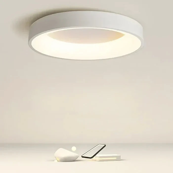 Minimalist Scandinavian round LED ceiling lamp, perfect for modern home decor & energy-efficient indoor lighting.