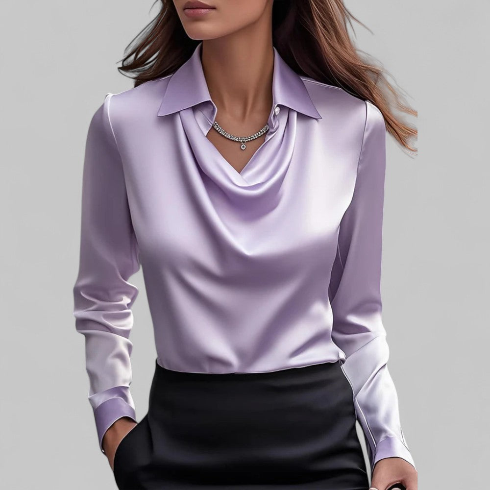 Effortless women's cowl neck blouse in luxurious satin-look fabric, long sleeve, comfortable.