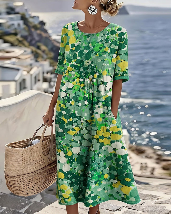Abstract print casual midi dress, a comfortable and feminine choice for women's summer fashion.