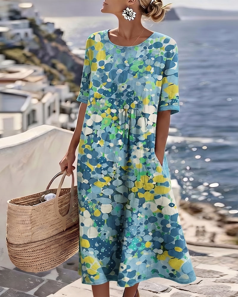 Stylish women's day dress: a casual floral midi with a flattering gathered waist.