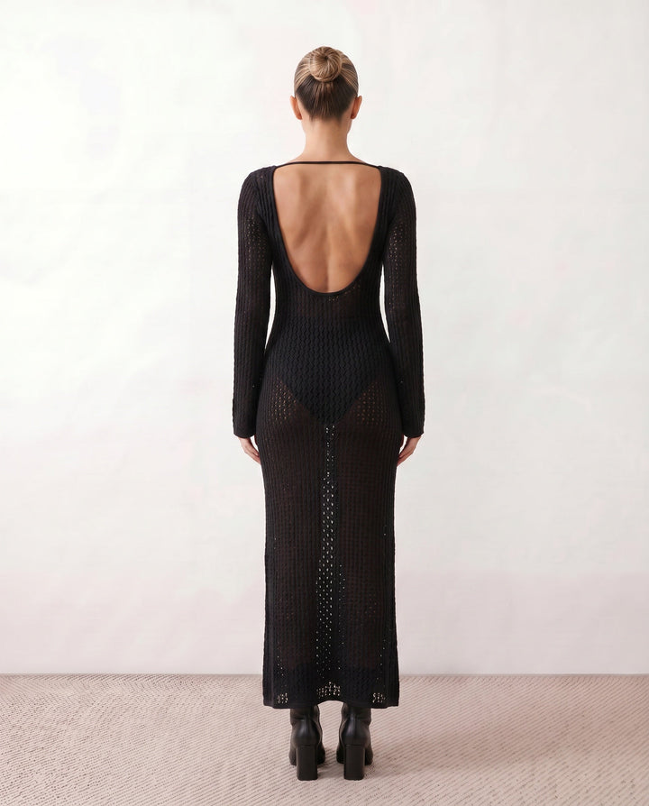 Chic women's plunge neck crochet maxi dress. Great for beachwear & resort fashion.