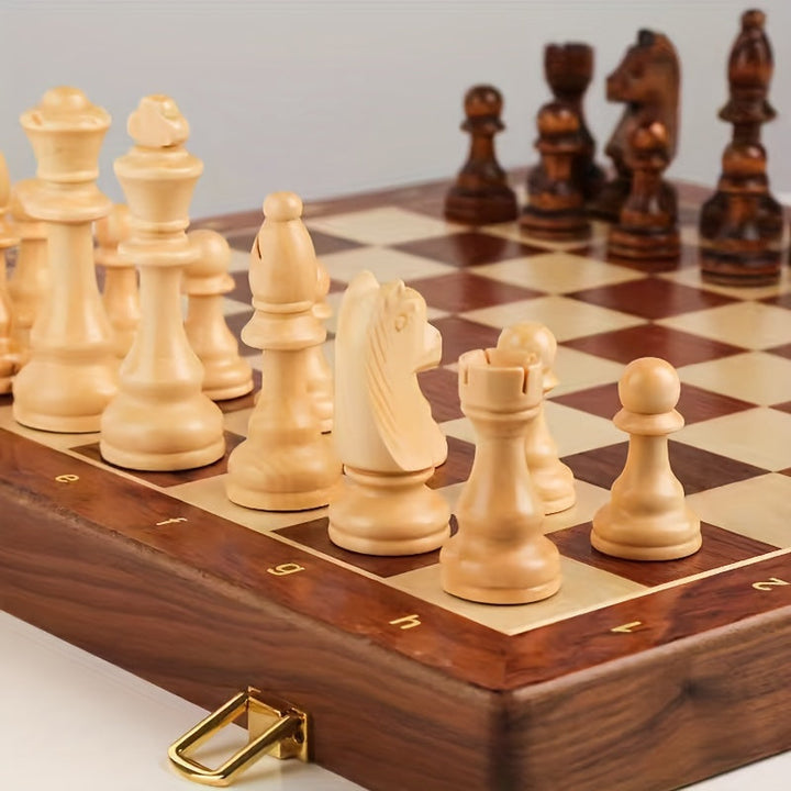 Premium wooden chess set with a smooth, foldable board. Hand-carved pieces for classic strategy gameplay.