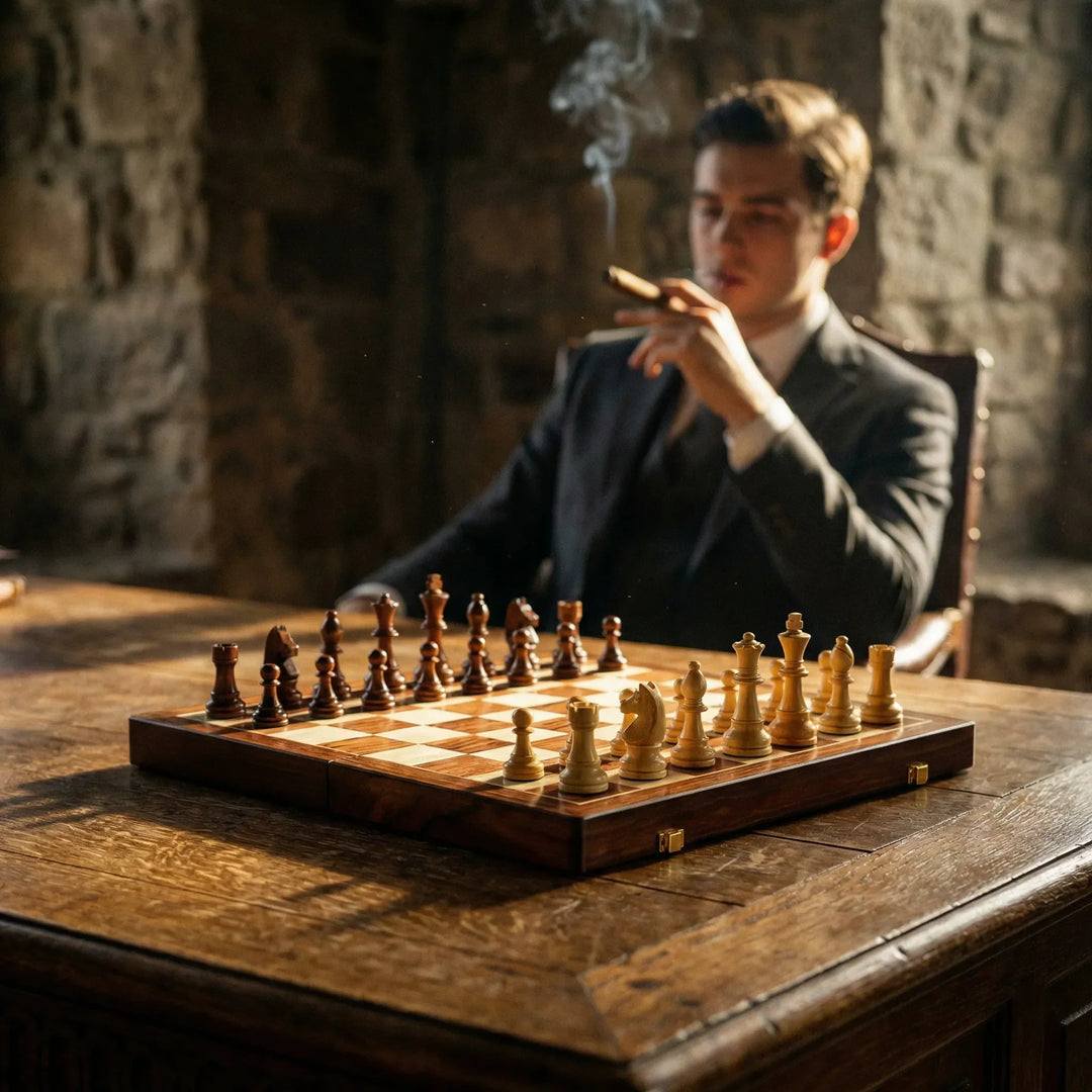 Classic wooden chess set, a perfect gift for strategy game enthusiasts. Portable & foldable for travel.