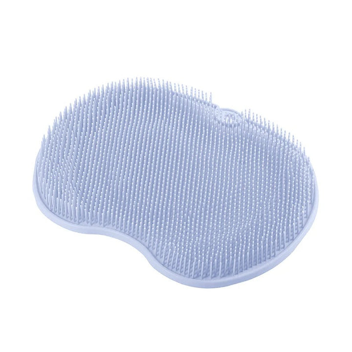 Dual-purpose silicone bath mat with bristles for foot care, body brush & back exfoliator.