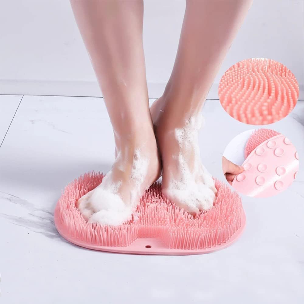 Comfortable silicone massage mat for shower, deep cleaning feet & soothing body relaxation.