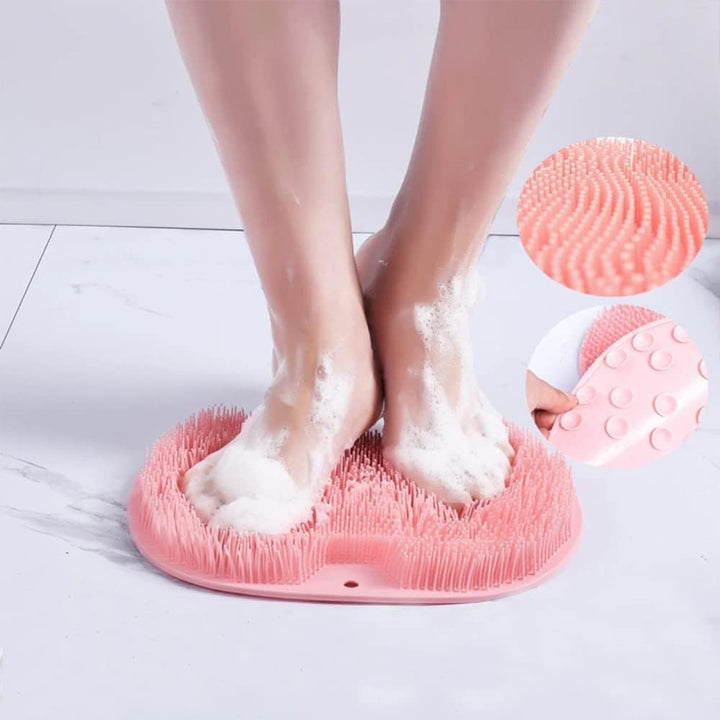 Comfortable silicone massage mat for shower, deep cleaning feet & soothing body relaxation.