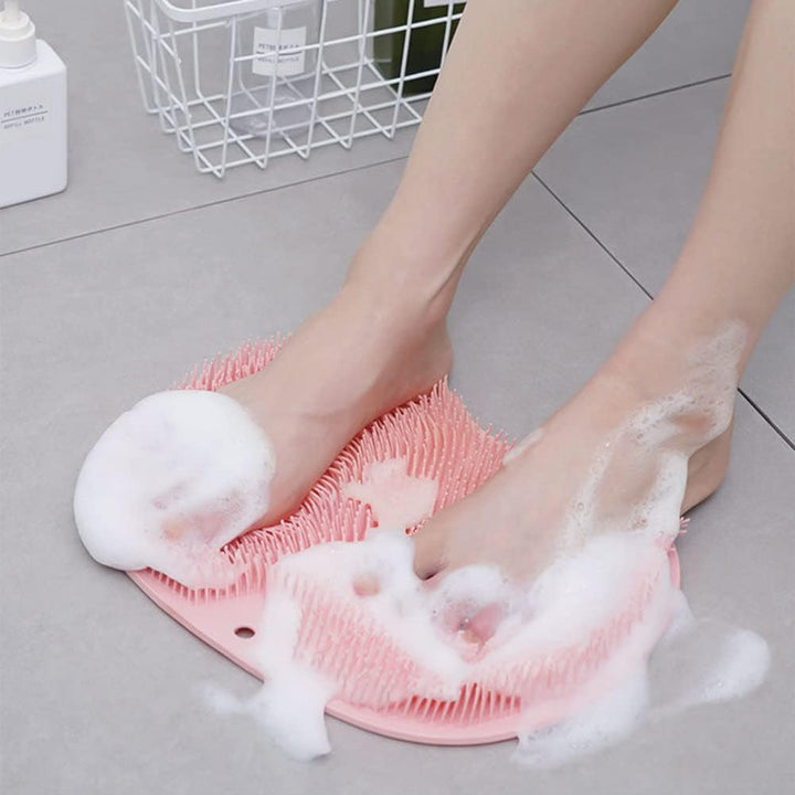 Innovative silicone foot & back scrubber mat, perfect bath accessory for deep clean & massage.