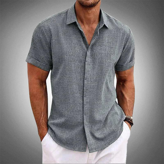 Men's casual short sleeve collared shirt, ideal for everyday wear or dressing up for summer events.