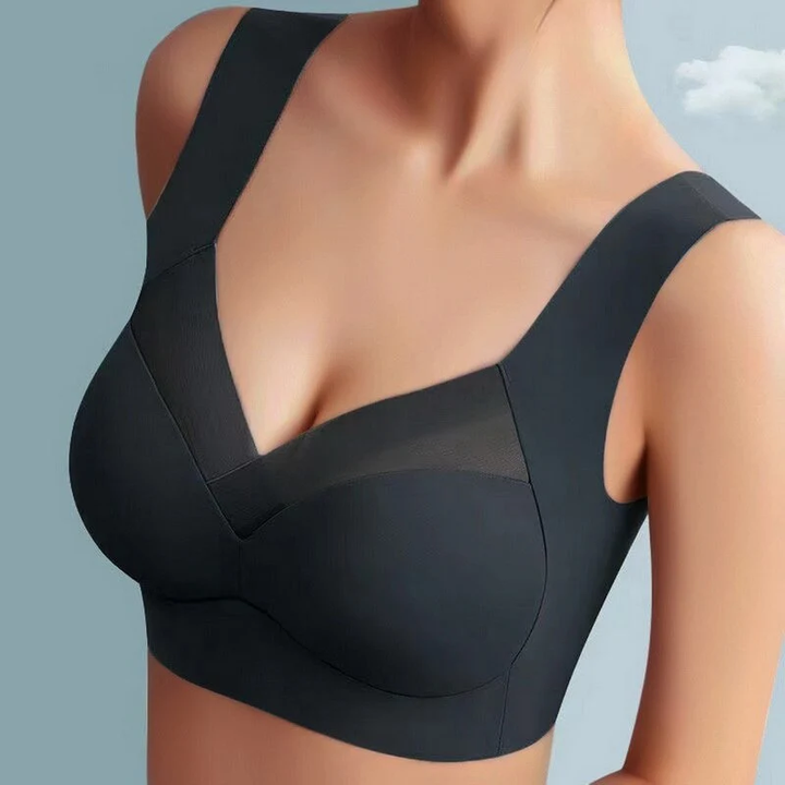 Front view of a women's V-neck molded cup bra, ideal for seamless, comfortable intimate apparel.