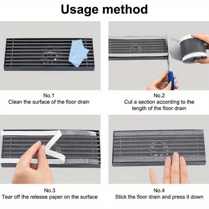 Versatile self-adhesive mesh drain protector for bathroom, kitchen & utility sink clog prevention.