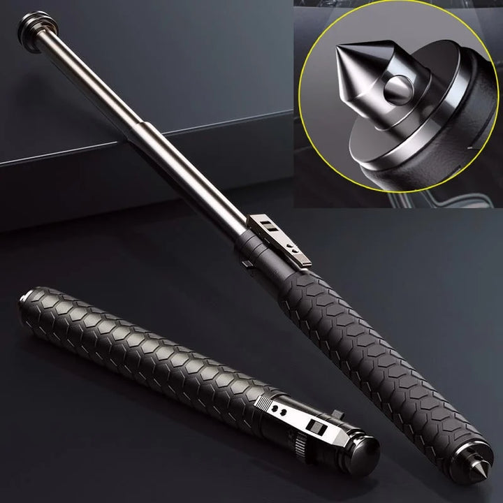 Tactical self-defense walking stick, automatic deployment & anti-slip grip; essential hiking & outdoor gear.