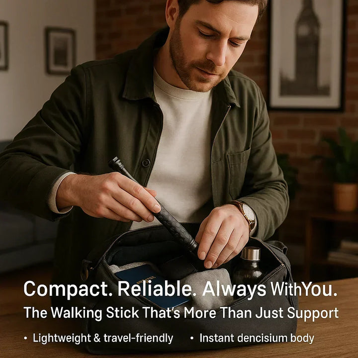 Ergonomic self-defense walking stick for outdoor use, featuring an automatic mechanism & robust anti-slip grip.