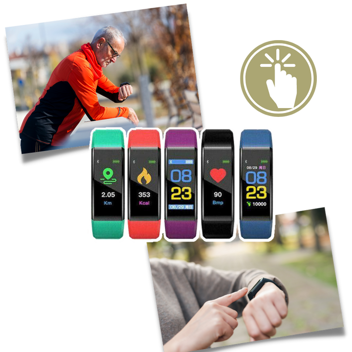 Elderly health smartwatch: precise heart rate & blood pressure tracking.