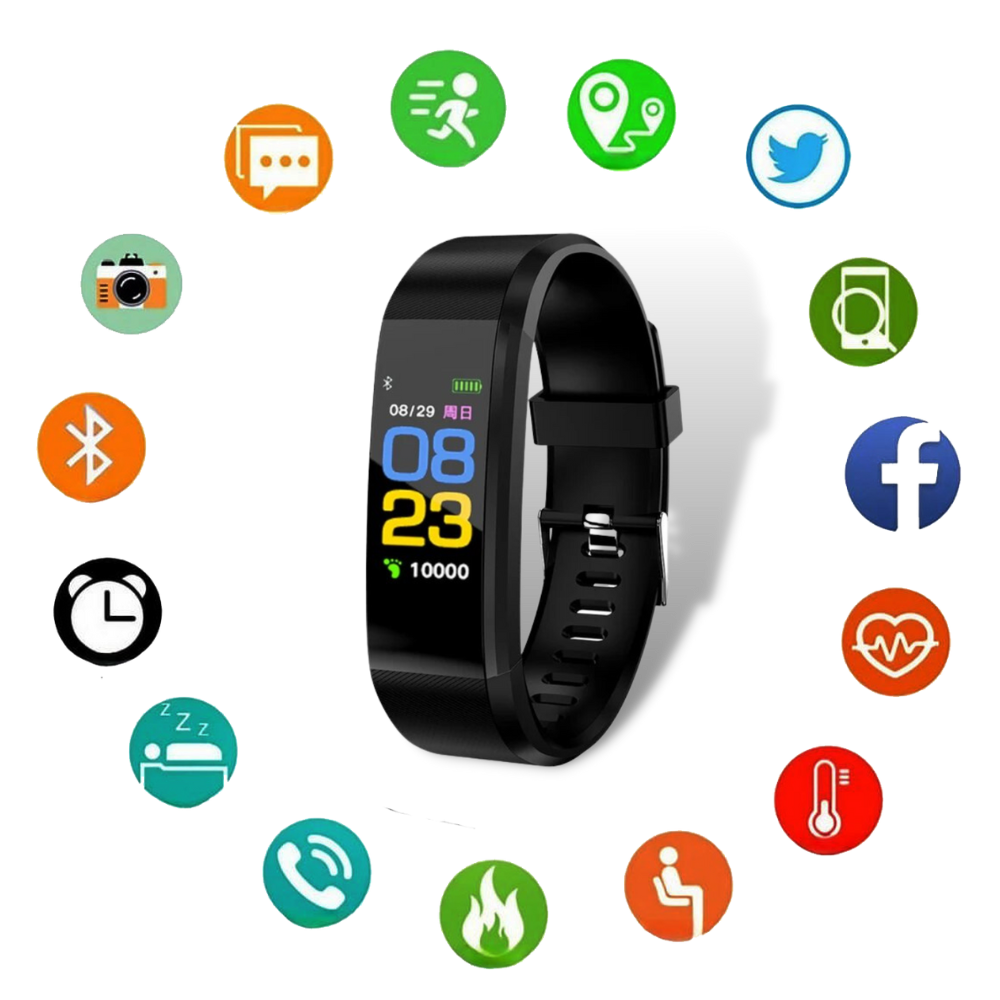 Wearable tech senior smartwatch: heart rate, BP, activity tracker for elderly care.