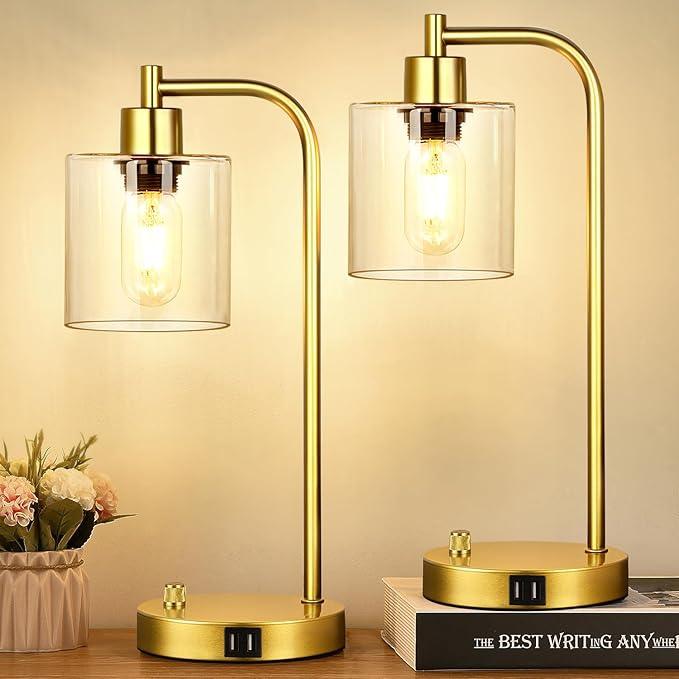 Industrial Living Room Table Lamps, Dimmable with USB ports. A modern home decor essential.