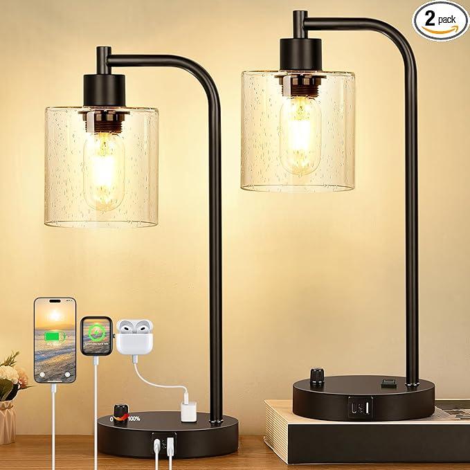 Desk Lamp Set: Dimmable Industrial Design with USB Chargers for a productive workspace.