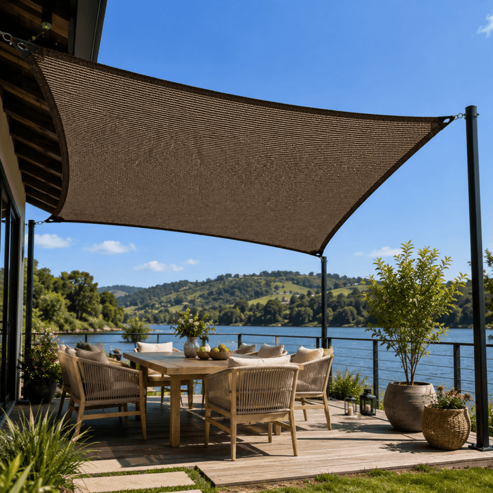 Outdoor UV protection shade net, perfect for garden & patio, offering sun blocking & heat reduction.