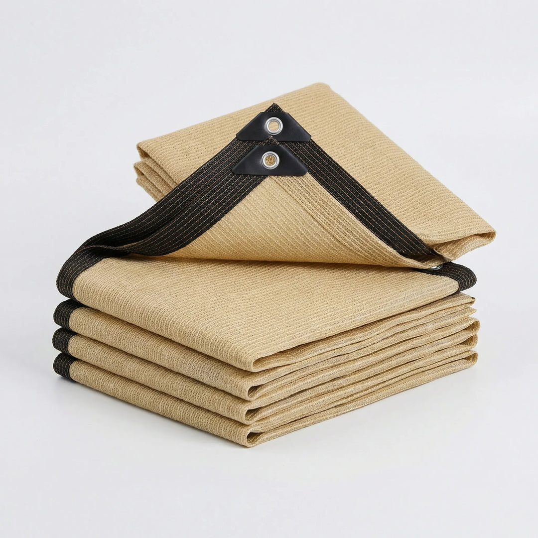 Rectangular beige sunshade awning for patio & garden, offering UV protection.