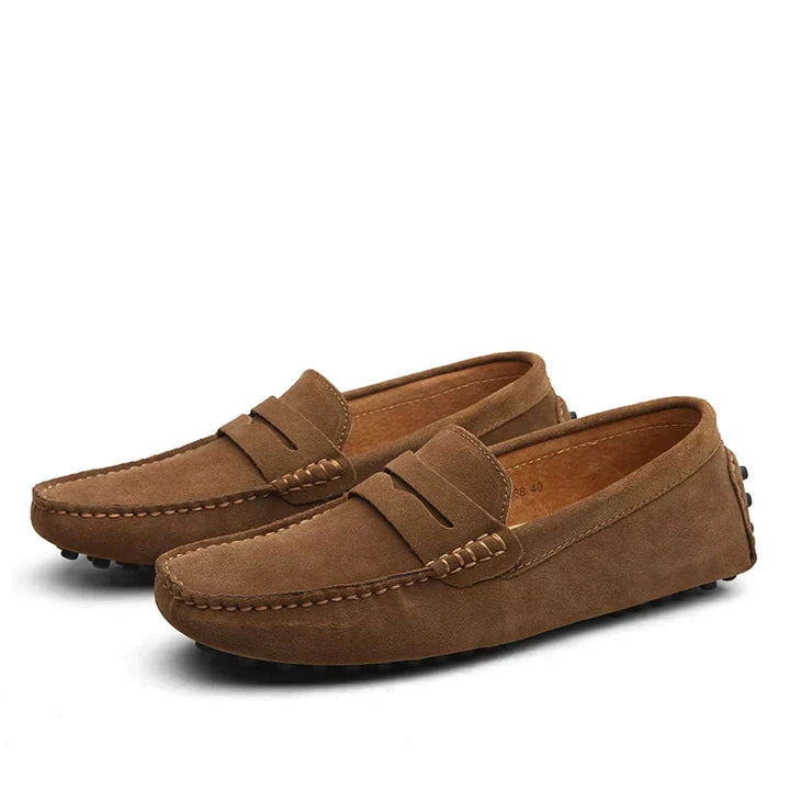 Men's Italian style loafers, comfortable slip-on dress shoes for formal or casual wear.