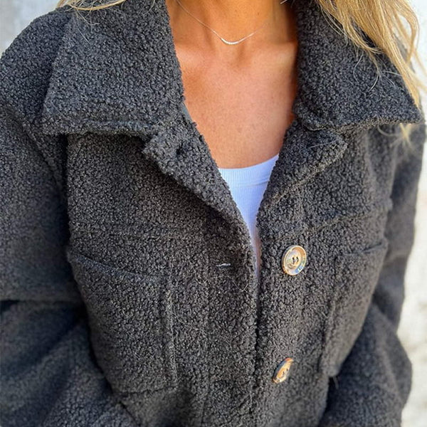 Soft, cozy teddy short coat for women. Features a stylish lapel collar, perfect for comfortable autumn outerwear.