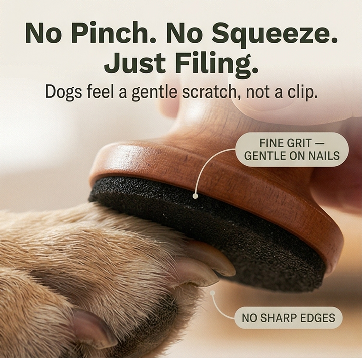 Pet nail file designed for silent, gentle grooming; perfect for stress-free dog & cat nail care.