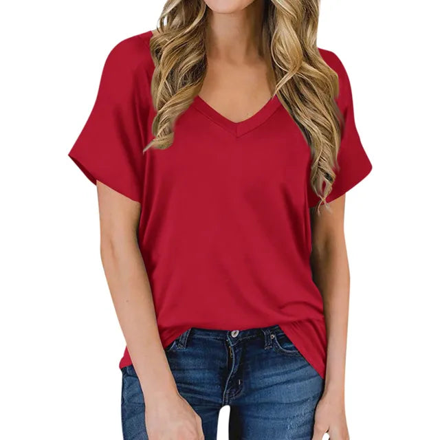Effortless chic women's V-neck t-shirt, a must-have basic short-sleeve top for versatile styling.