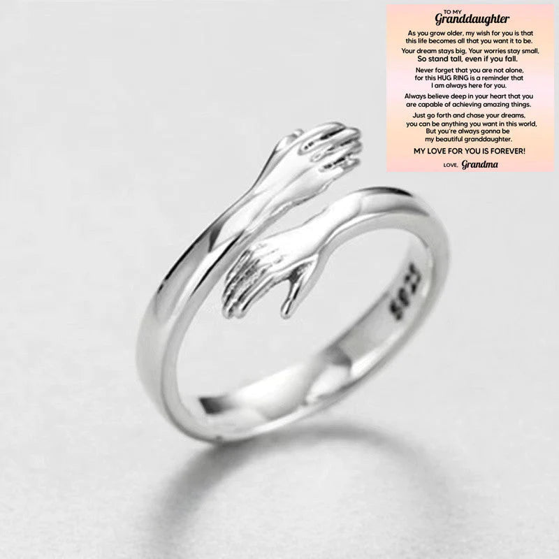 Embrace design adjustable hug ring, perfect symbolic jewelry for a promise or friendship.