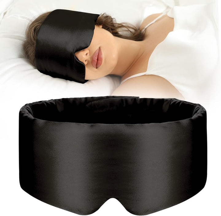 Premium mulberry silk sleep mask, soft & adjustable, ideal for travel, ensuring dark, deep rest & relaxation.