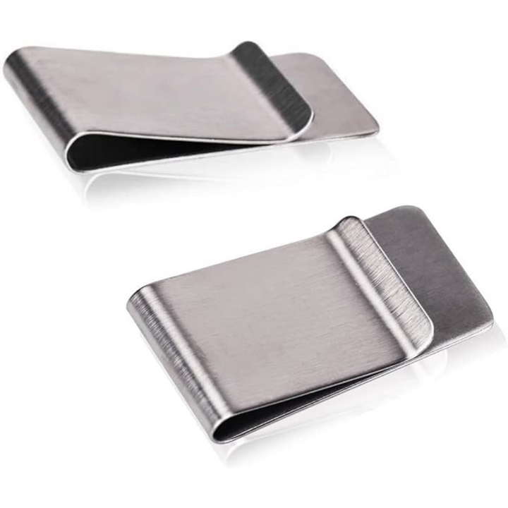 Minimalist men's slim stainless steel card holder, organizing credit cards & IDs in a modern metal wallet.