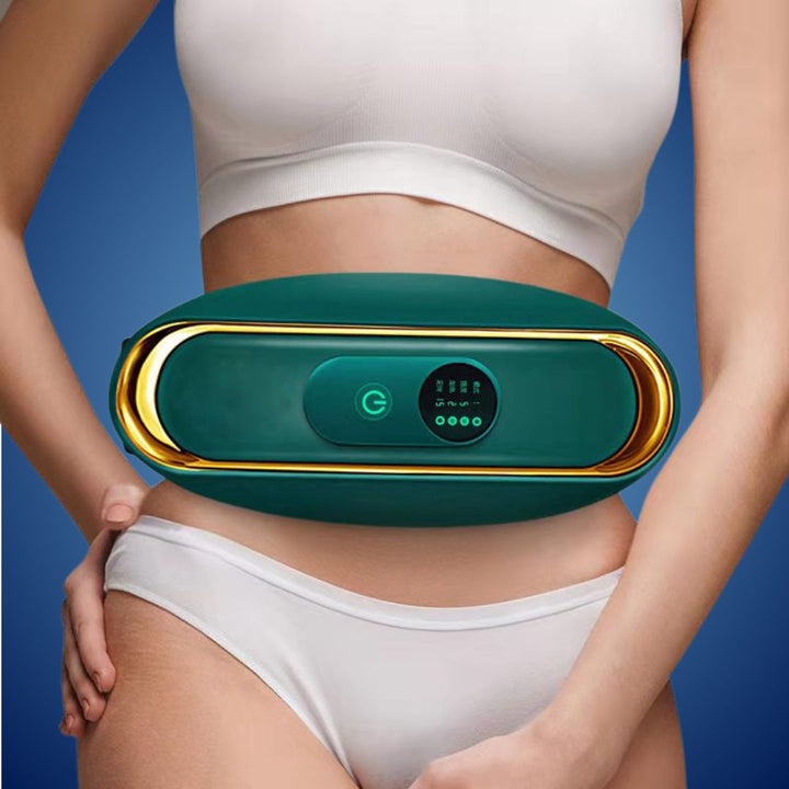 Man wearing a unisex slim belt with EMS therapy for waist shaping, muscle stimulation, and core body toning.